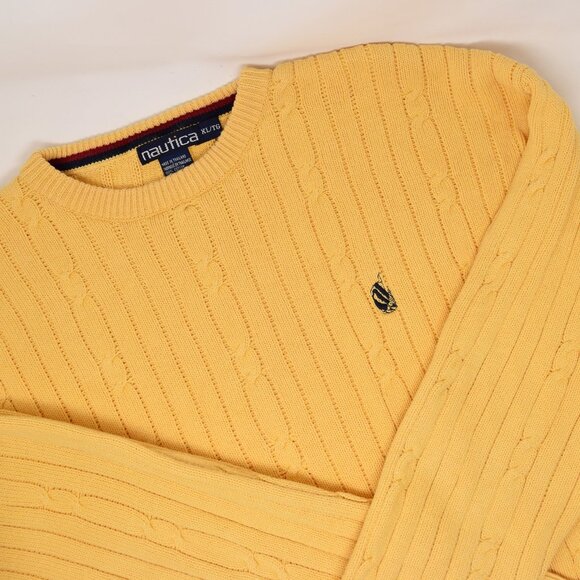 Nautical Crewneck Pullover Sweater Men XL Extra Large Cable Knit Yellow Preppy - Picture 4 of 16